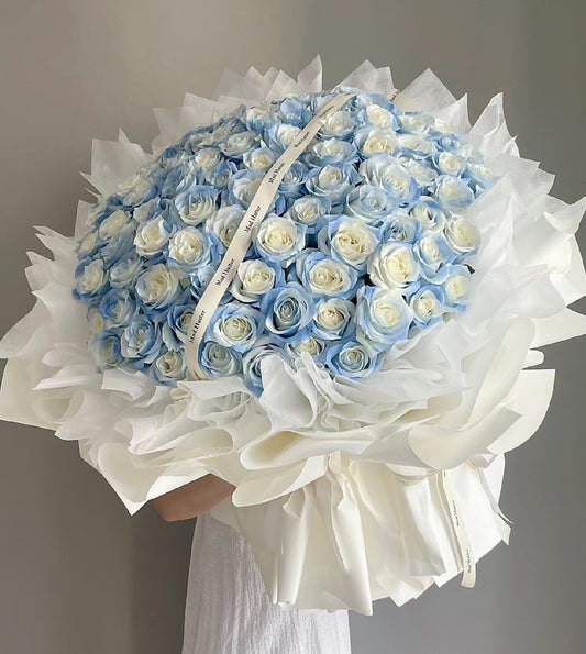 99 white & Blue Roses Bouquet