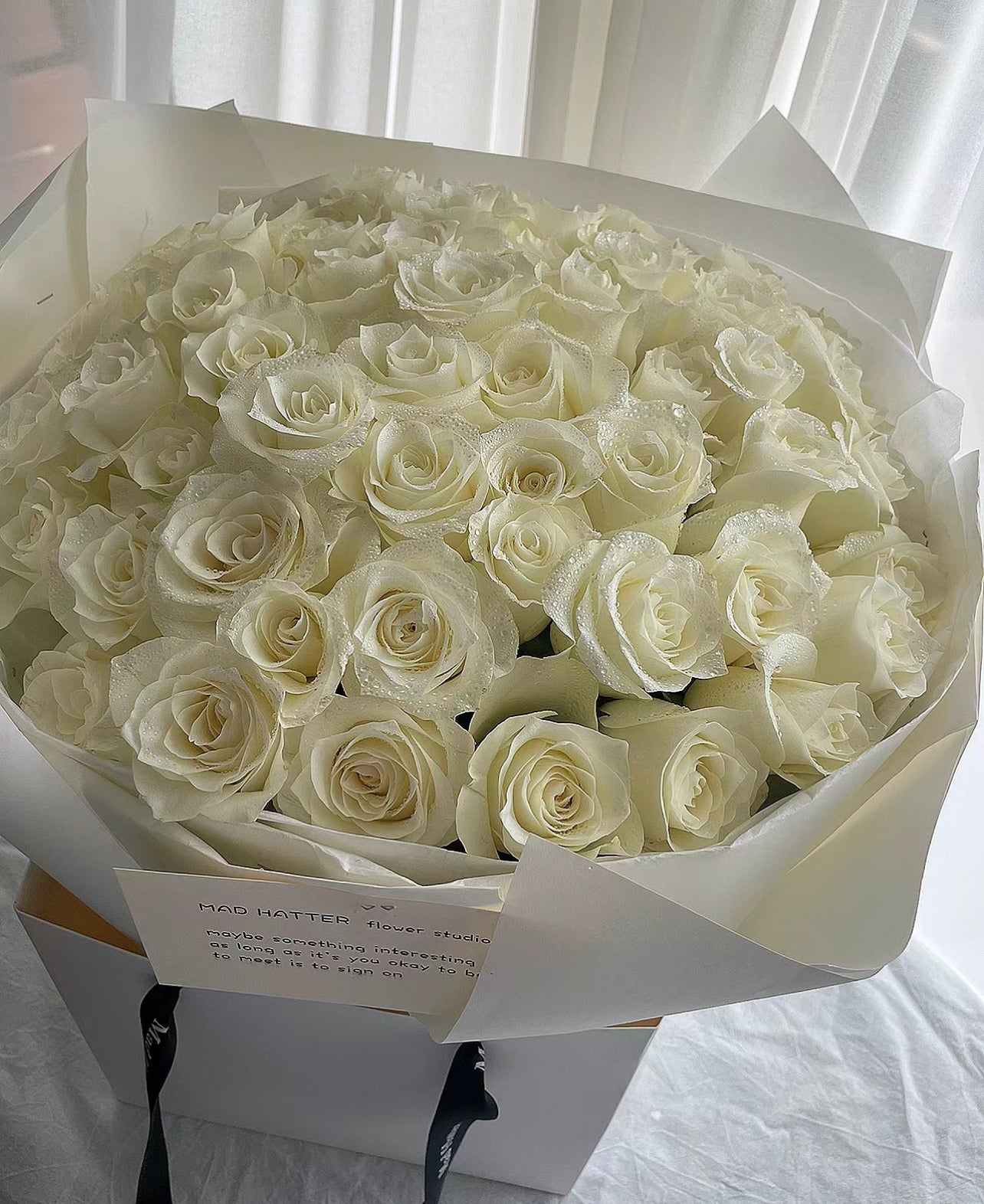 50 Premium White Roses Bouquet